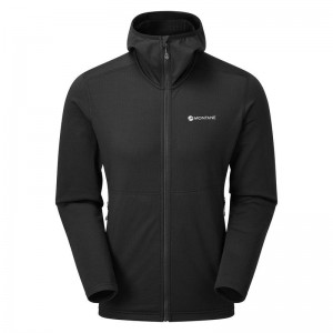 Black Men's Montane Protium Hooded Fleece Jackets | XRL5781CB