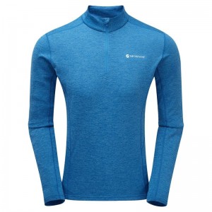 Blue Men's Montane Dart Zip Neck T Shirts | INI352AY