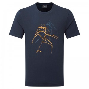 Dark Blue Men's Montane Abstract Mountain T Shirts | HBW4968VS