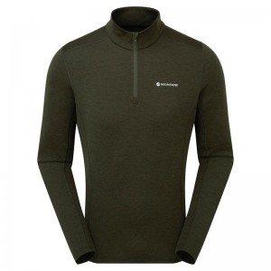 Dark Green Men's Montane Dart Zip Neck T Shirts | EAN6493OZ