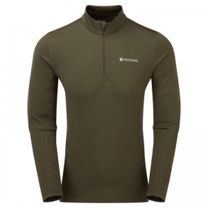 Dark Green Men's Montane Dart Zip Neck T Shirts | EAJ6994MF