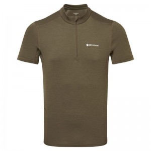 Dark Green Men's Montane Dart Zip T Shirts | CZF7478QZ