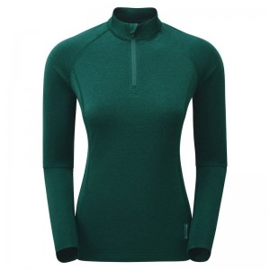 Dark Green Women's Montane Dart Thermo Zip Neck T Shirts | PEX542SO