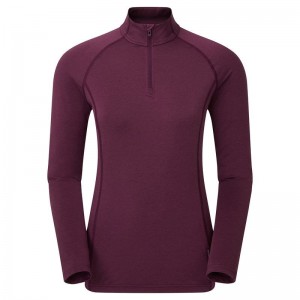 Dark Purple Women's Montane Dart Thermo Zip Neck T Shirts | QXZ9353UP