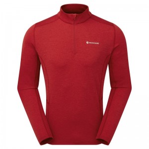 Dark Red Men's Montane Dart Zip Neck T Shirts | IZE7793AF