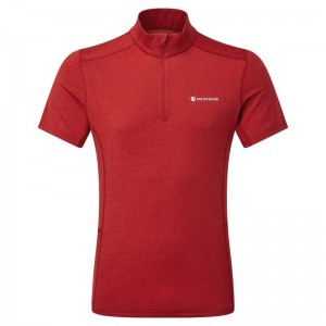 Dark Red Men's Montane Dart Zip T Shirts | ZMG3149VG