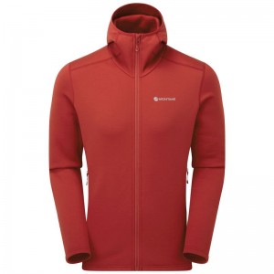 Dark Red Men's Montane Fury Hooded Fleece Jackets | OON4766UG