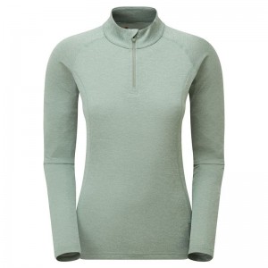 Grey Green Women's Montane Dart Zip Neck T Shirts | ZZZ1832TB