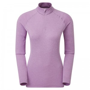 Grey Purple Women's Montane Dart Zip Neck T Shirts | JLZ7113JP