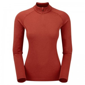 Orange Red Women's Montane Dart Zip Neck T Shirts | DHM998DT