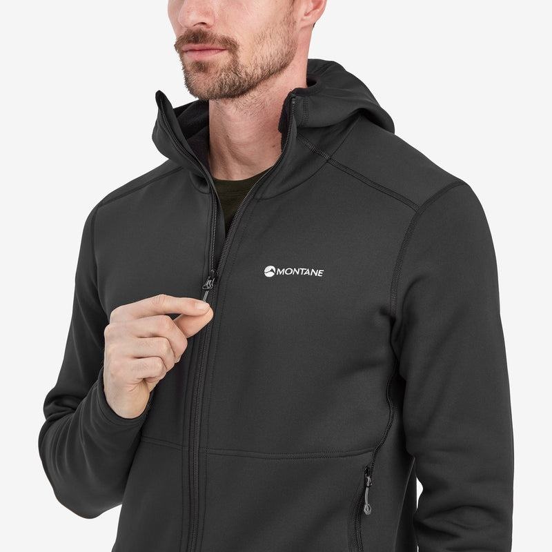 Black Men's Montane Fury Hooded Fleece Jackets | GEA4051SP