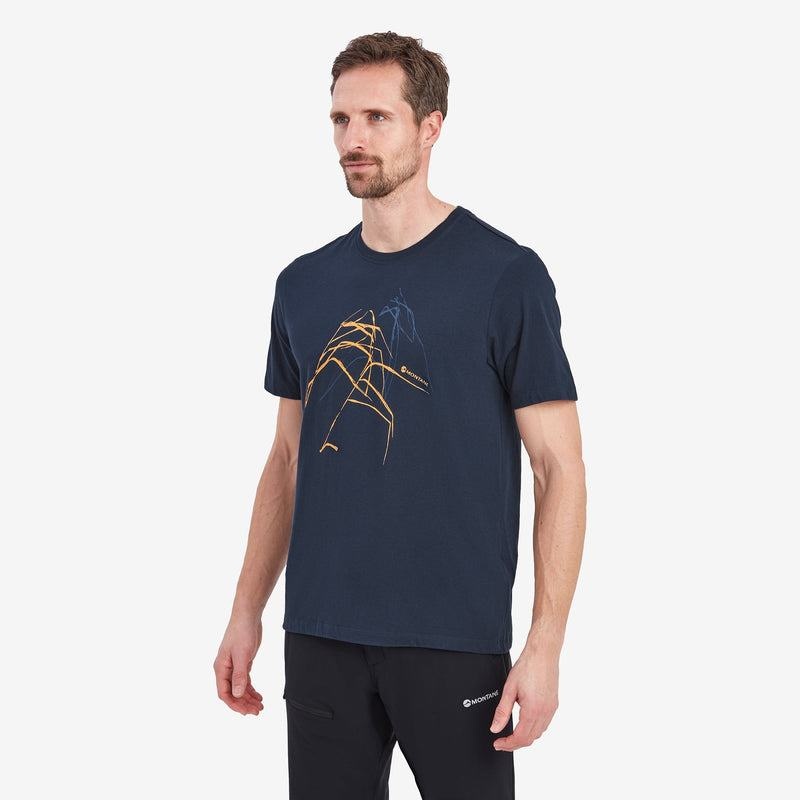 Dark Blue Men's Montane Abstract Mountain T Shirts | HBW4968VS