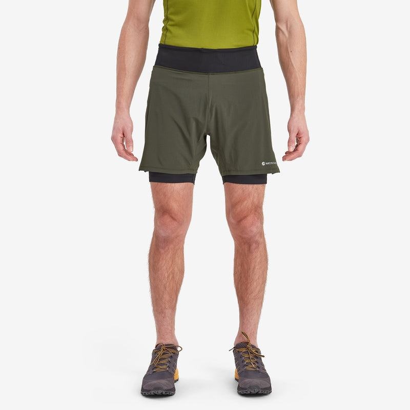 Dark Green Men's Montane Slipstream Twin Skin Running Shorts | TJY9763CM