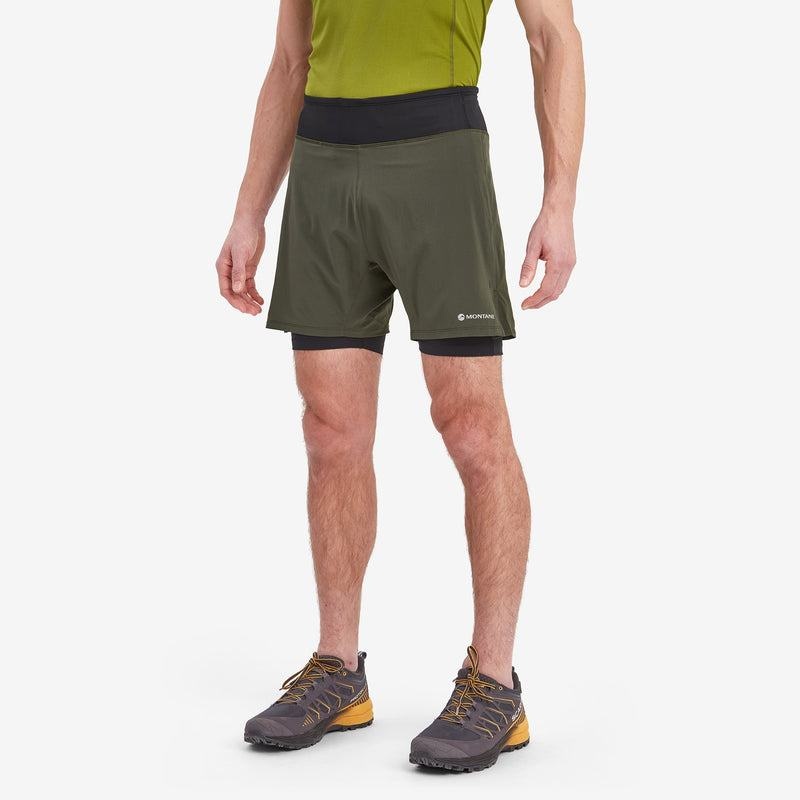 Dark Green Men's Montane Slipstream Twin Skin Running Shorts | TJY9763CM