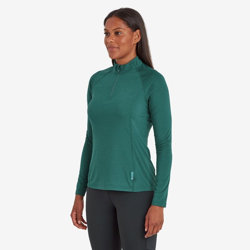 Dark Green Women's Montane Dart Thermo Zip Neck T Shirts | PEX542SO