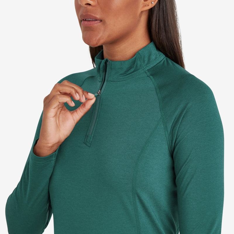 Dark Green Women's Montane Dart Thermo Zip Neck T Shirts | PEX542SO