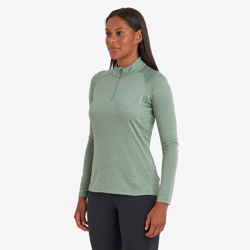 Grey Green Women's Montane Dart Zip Neck T Shirts | ZZZ1832TB